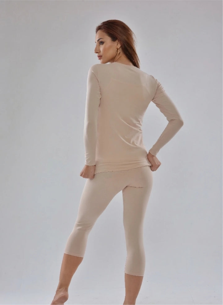 Ensemble t-shirt ml col rond et corsaire