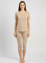 T-shirt manches courtes col V avec dentelle