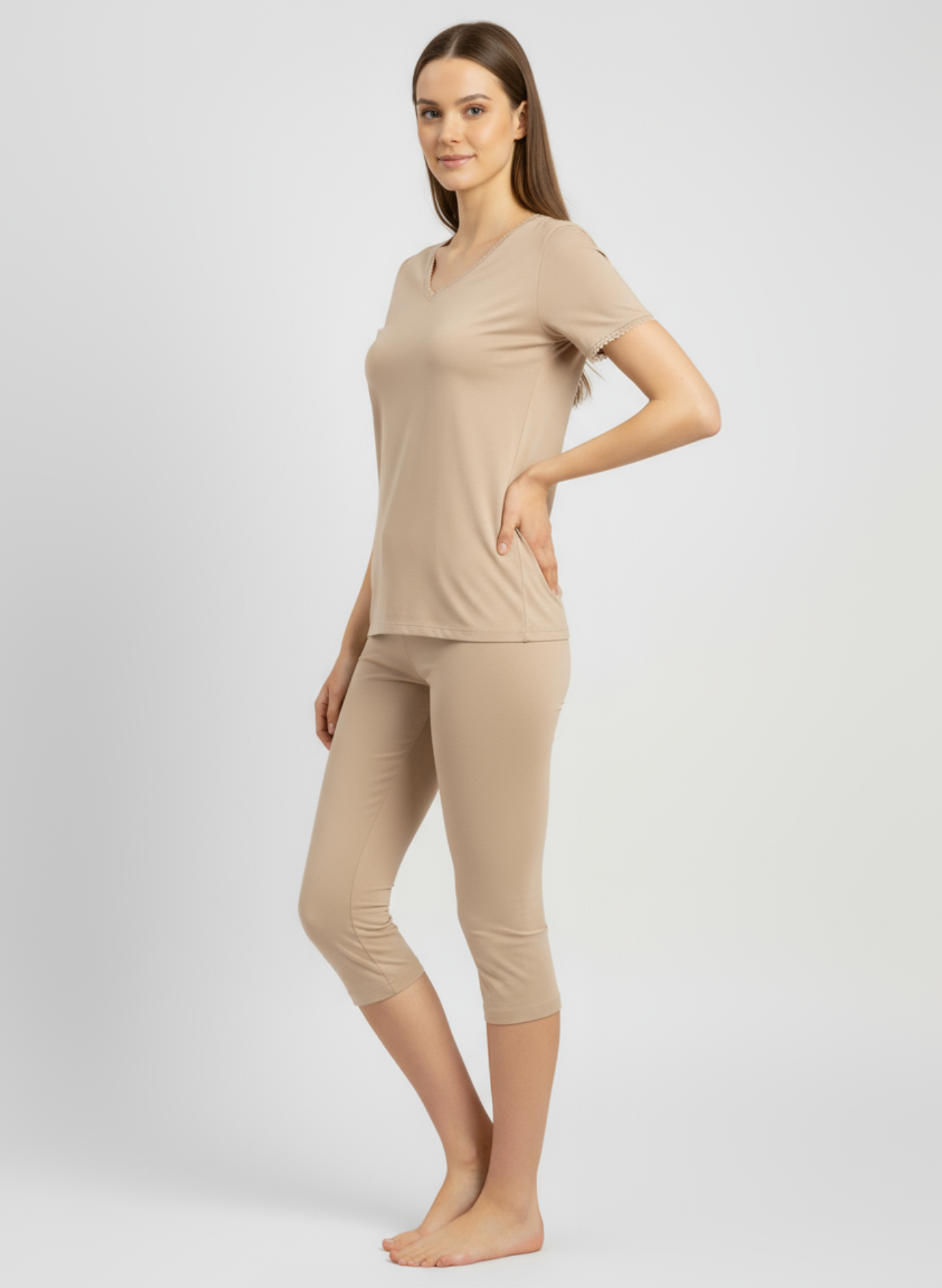 Ensemble T-shirt MC Col V Dentelle & Corsaire Basique