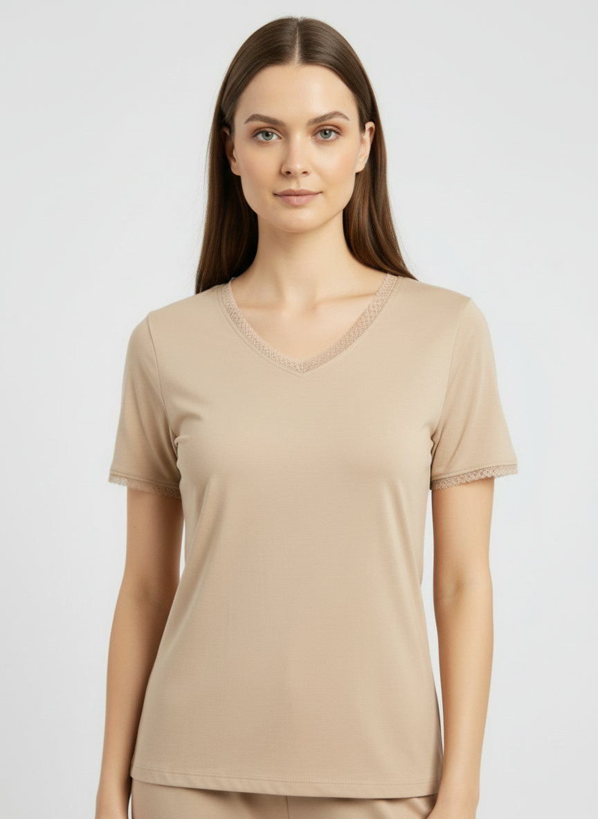 Ensemble T-shirt MC Col V Dentelle & Corsaire Basique