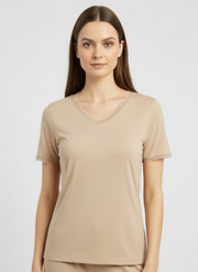 T-shirt manches courtes col V avec dentelle