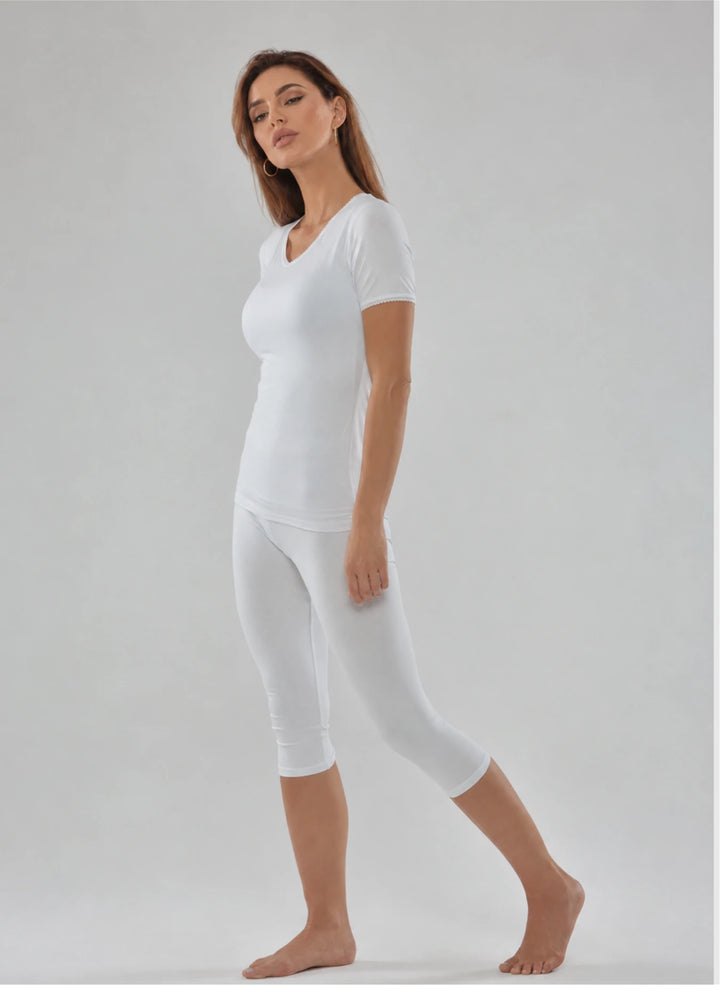 T-shirt manches courtes col v avec dentelle