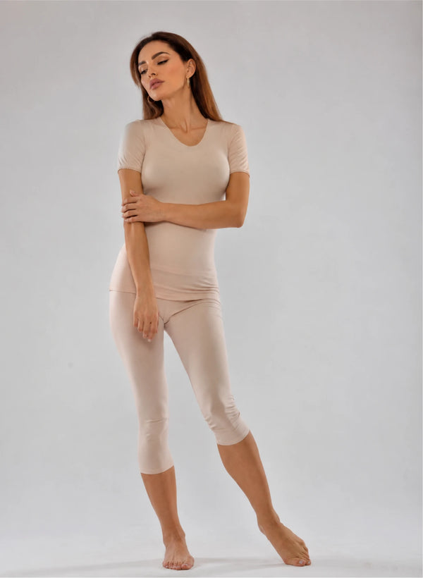 T-shirt manches courtes col v avec dentelle