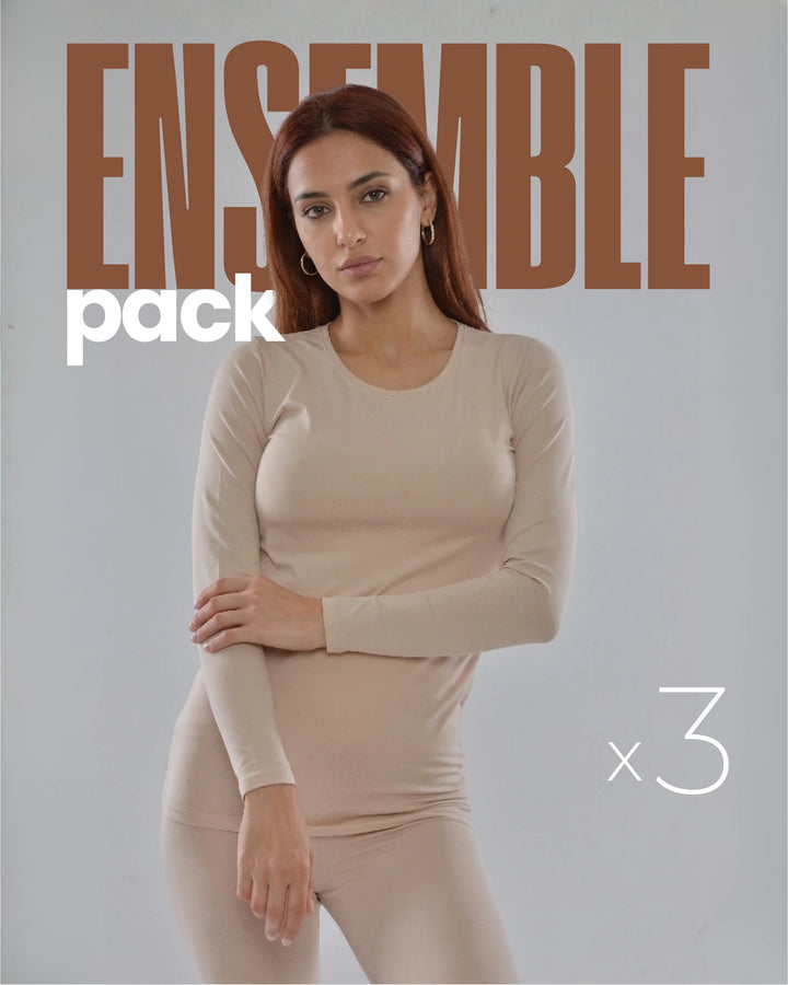 Pack 3 ensembles : T-shirts ml col rond et legging