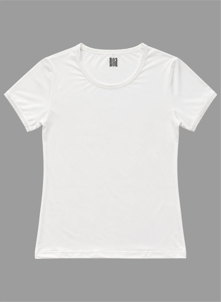 T-shirt manches courtes col rond avec dentelle