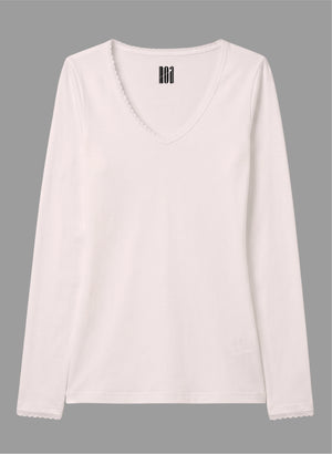 T-shirt manches longues col v avec dentelle