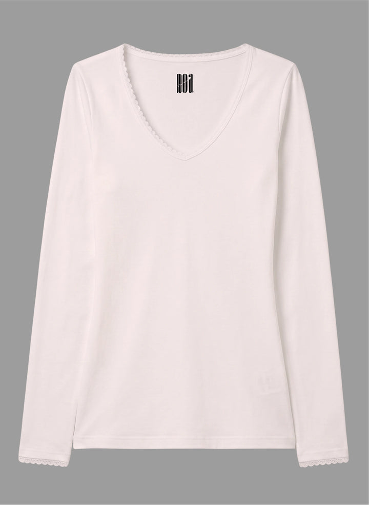 T-shirt manches longues col v avec dentelle