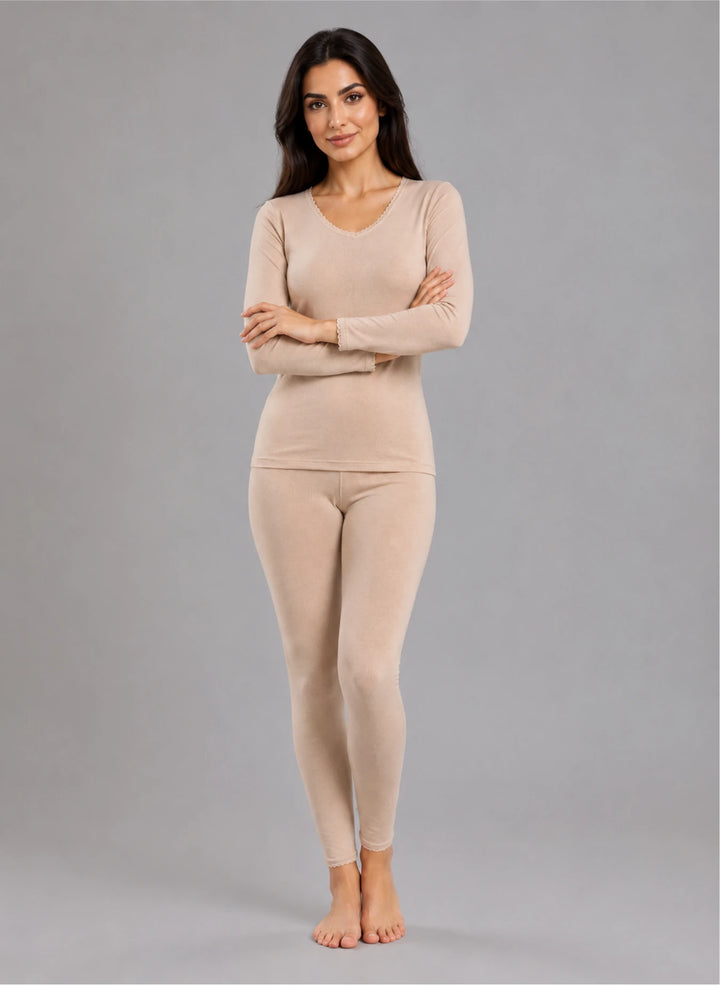 Ensemble t-shirt ml col v avec dentelle et legging avec dentelle