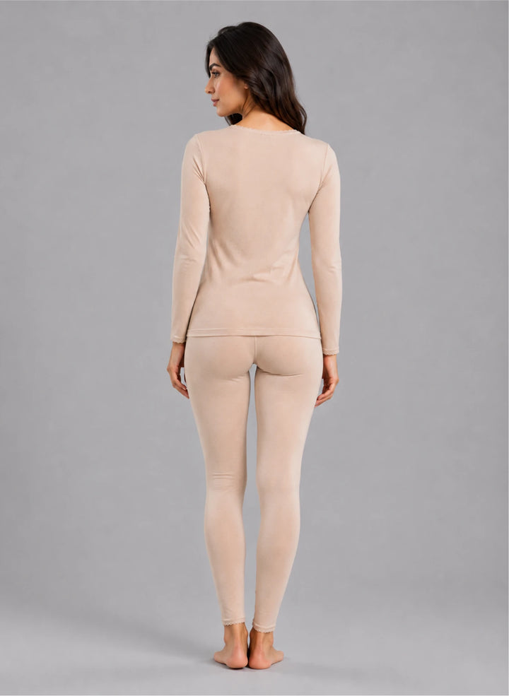 Ensemble t-shirt ml col v avec dentelle et legging avec dentelle