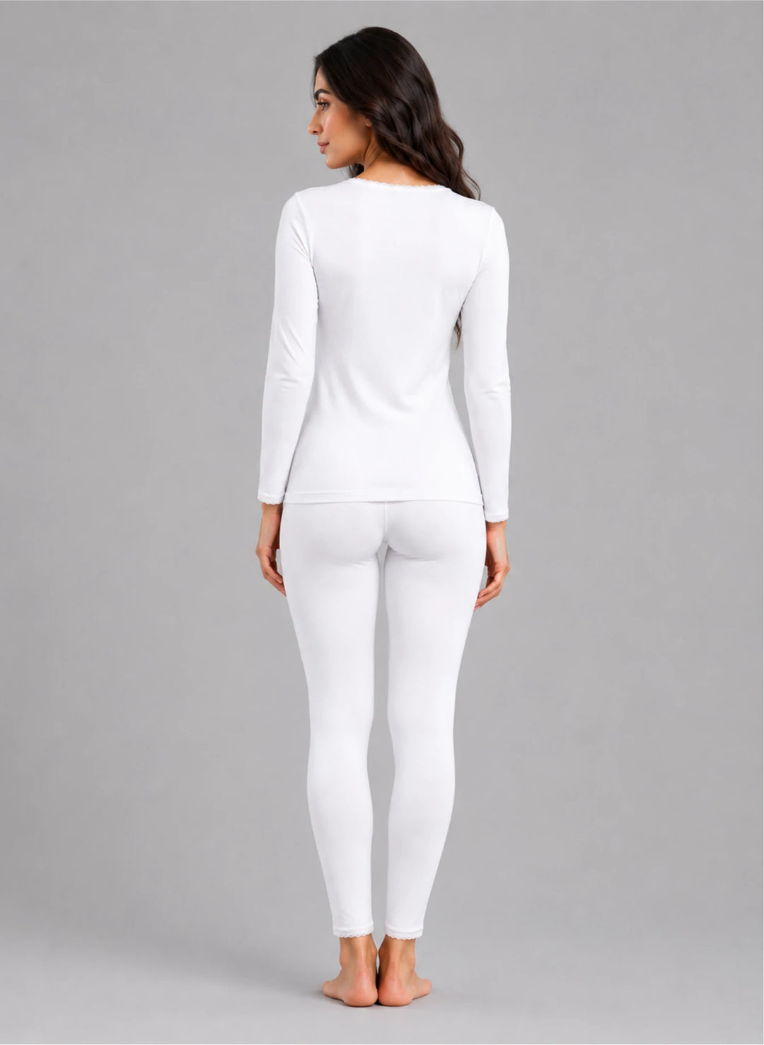 Ensemble t-shirt ml col v avec dentelle et legging avec dentelle