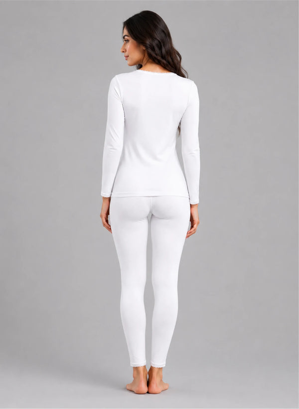 Ensemble t-shirt ml col v avec dentelle et legging avec dentelle