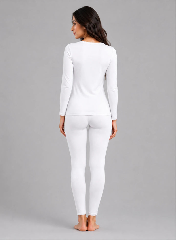 Ensemble t-shirt ml col v avec dentelle et legging avec dentelle