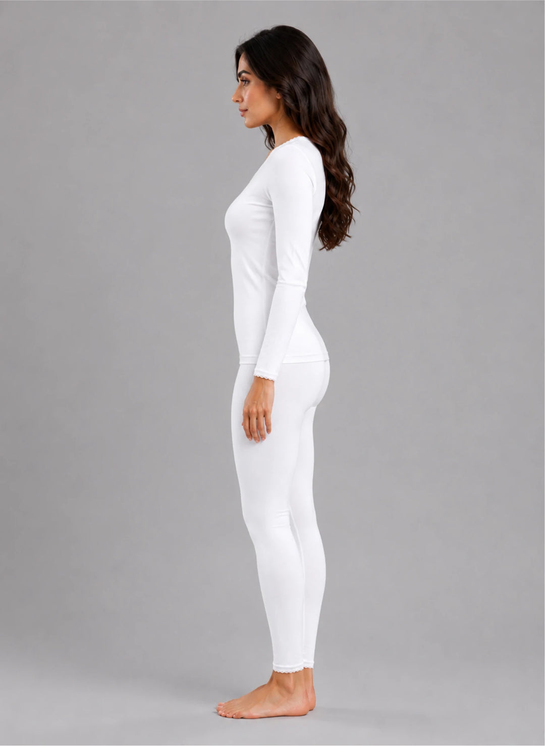 Ensemble t-shirt ml col v avec dentelle et legging avec dentelle