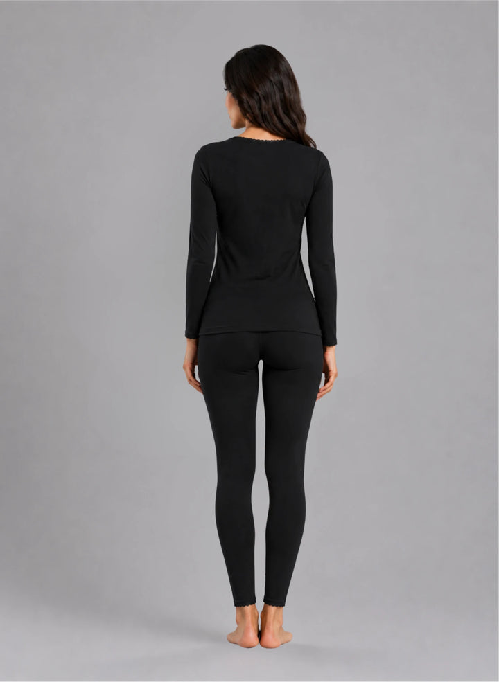 Ensemble t-shirt ml col v avec dentelle et legging avec dentelle