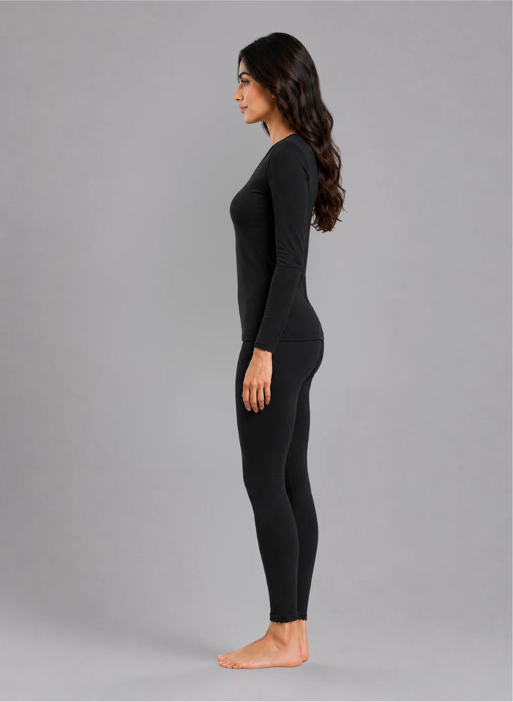 Ensemble t-shirt ml col v avec dentelle et legging avec dentelle
