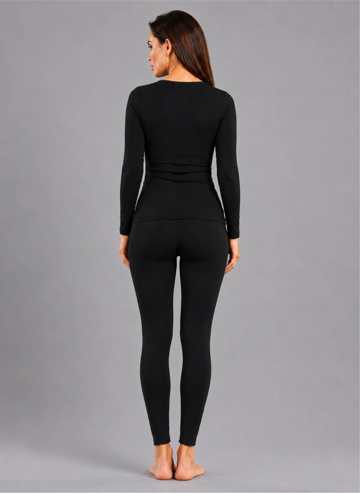 Ensemble t-shirt ml col rond avec dentelle et legging avec dentelle