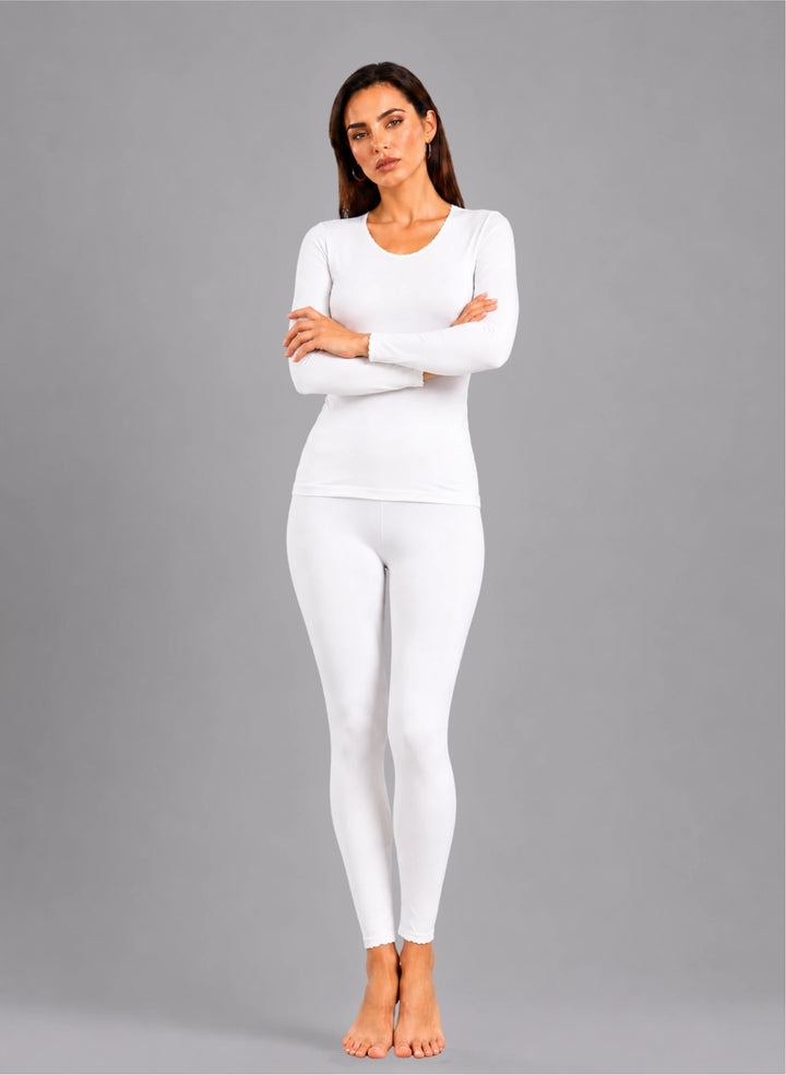 Ensemble t-shirt ml col rond avec dentelle et legging avec dentelle