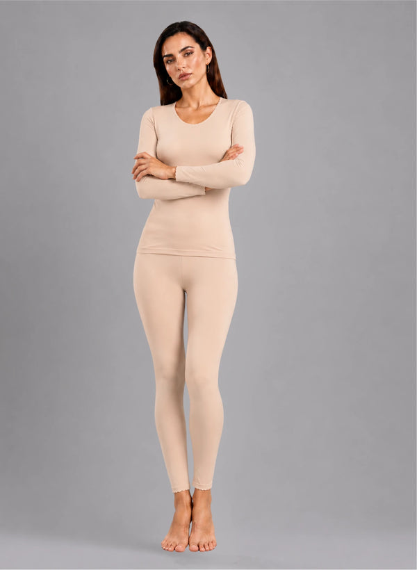 Ensemble t-shirt ml col rond avec dentelle et legging avec dentelle