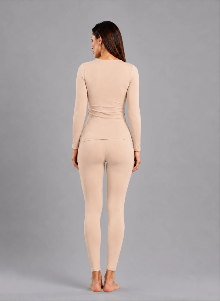 Ensemble t-shirt ml col rond avec dentelle et legging avec dentelle