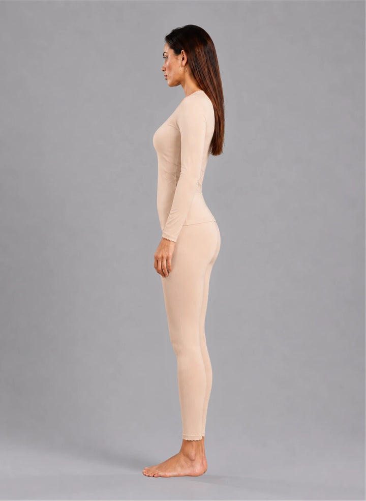 Ensemble t-shirt ml col rond avec dentelle et legging avec dentelle