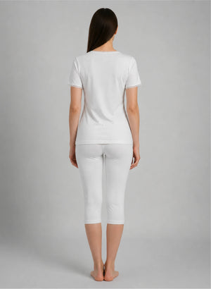 Ensemble t-shirt mc col v dentelle et corsaire