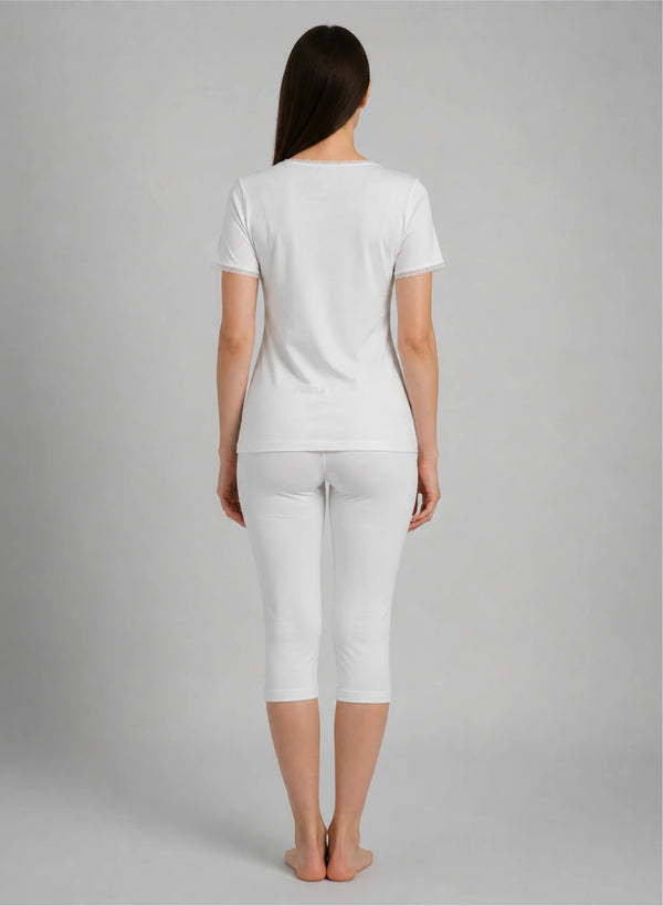 Ensemble t-shirt mc col v dentelle et corsaire