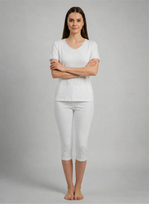 Ensemble t-shirt mc col v dentelle et corsaire