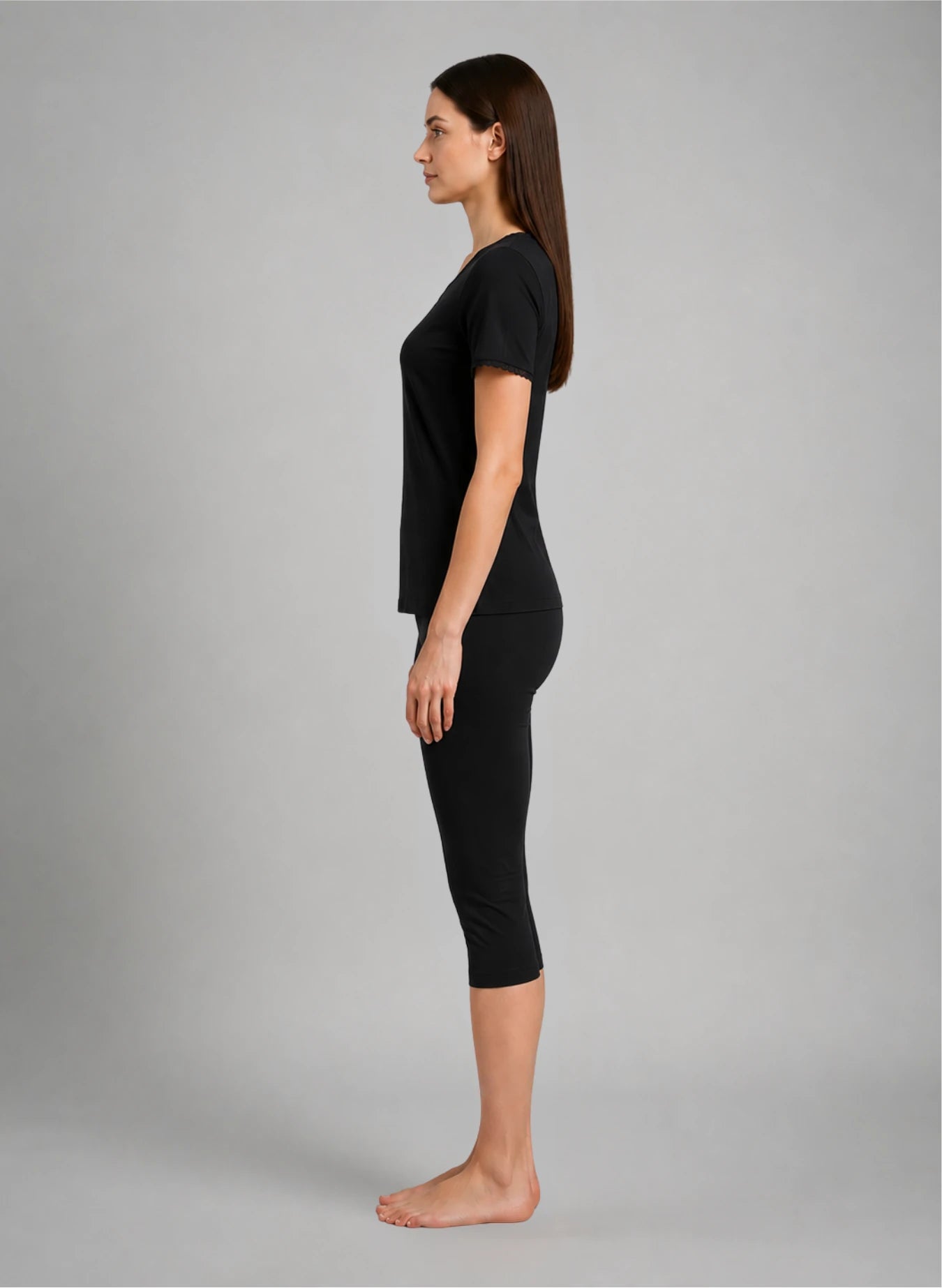Ensemble t-shirt mc col v dentelle et corsaire