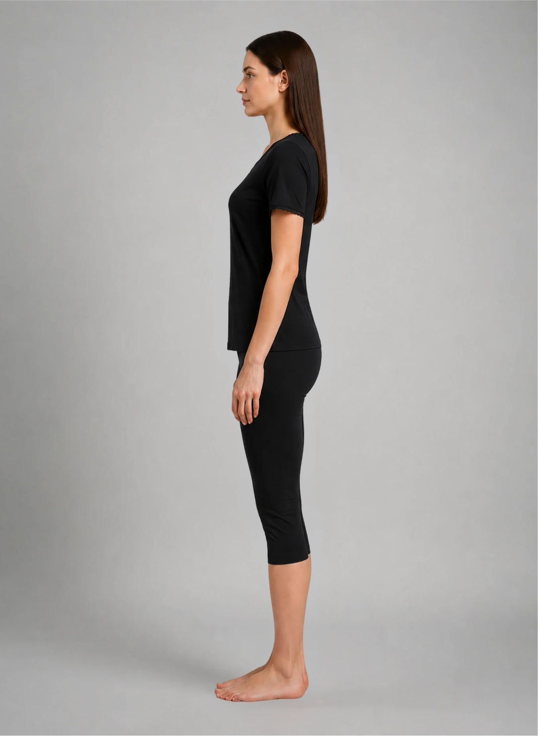 Ensemble t-shirt mc col v dentelle et corsaire