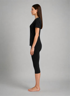 Ensemble t-shirt mc col v dentelle et corsaire