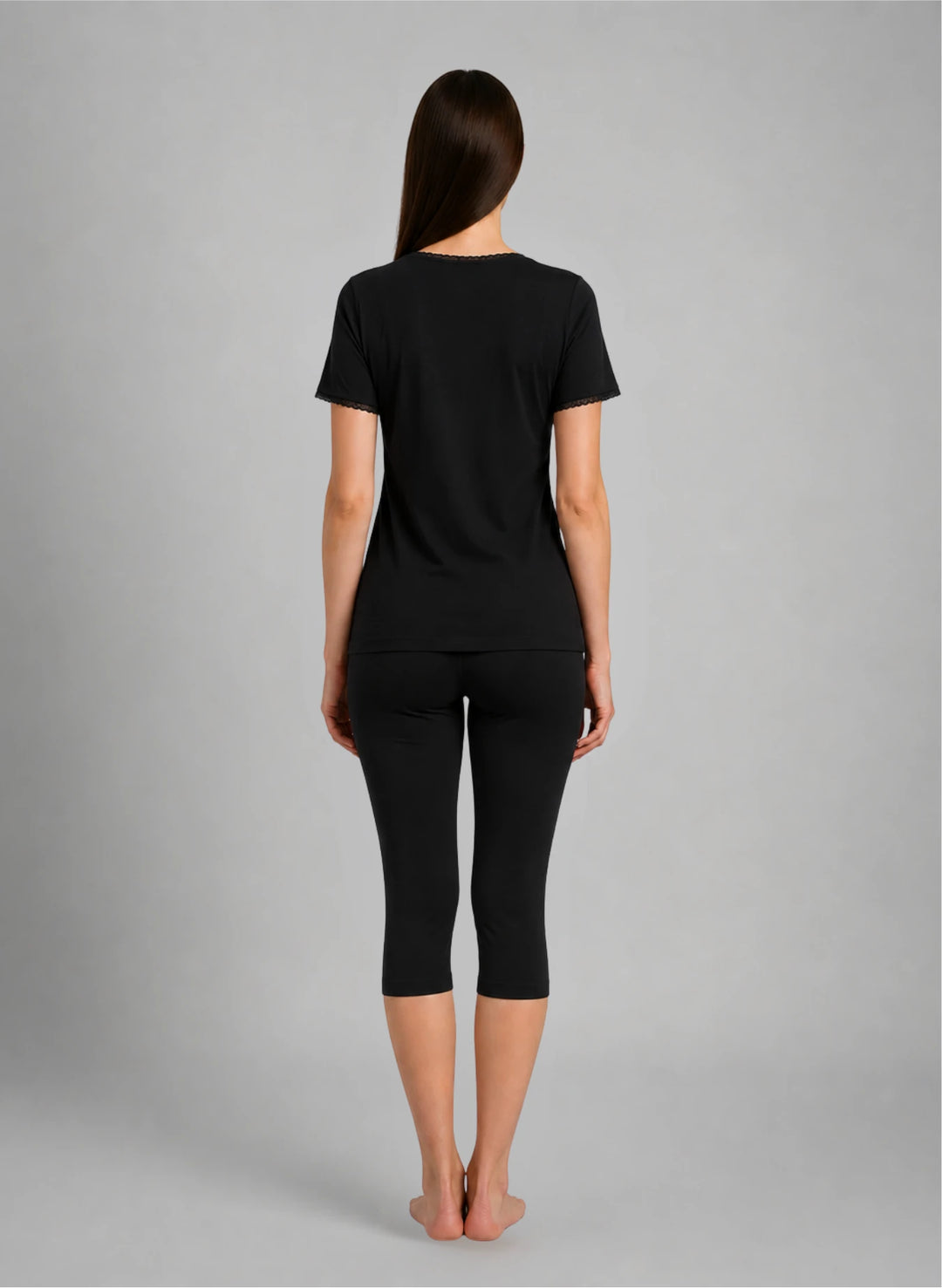 Ensemble t-shirt mc col v dentelle et corsaire