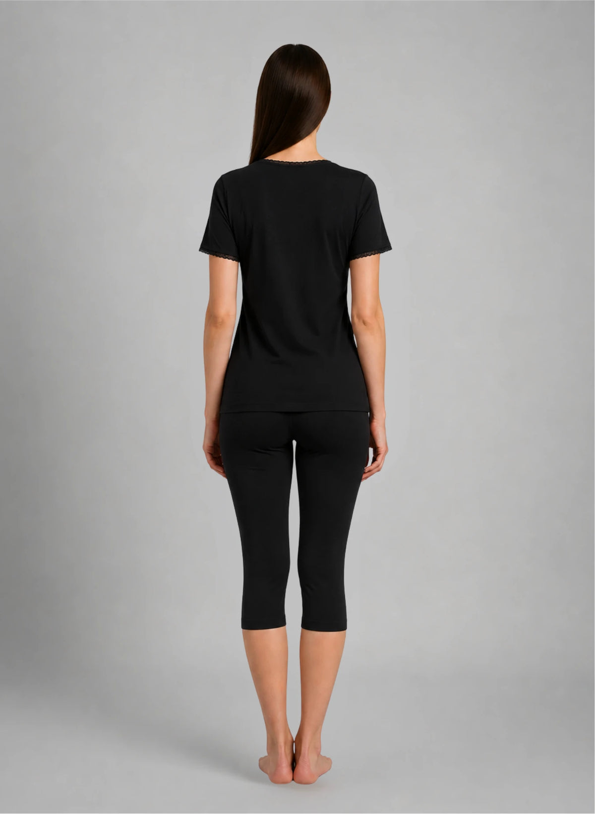 Ensemble t-shirt mc col v dentelle et corsaire