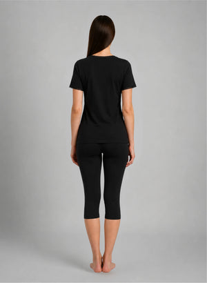 Ensemble t-shirt mc col v dentelle et corsaire
