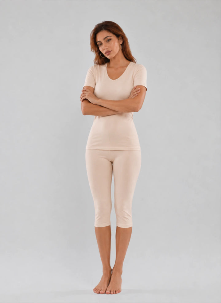 Ensemble T-shirt manches courtes col v et corsaire