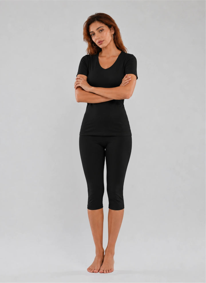 Ensemble T-shirt manches courtes col v et corsaire