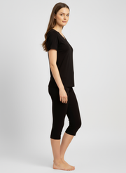 T-shirt manches courtes col V avec dentelle