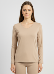 T-shirt manches longues col V avec dentelle