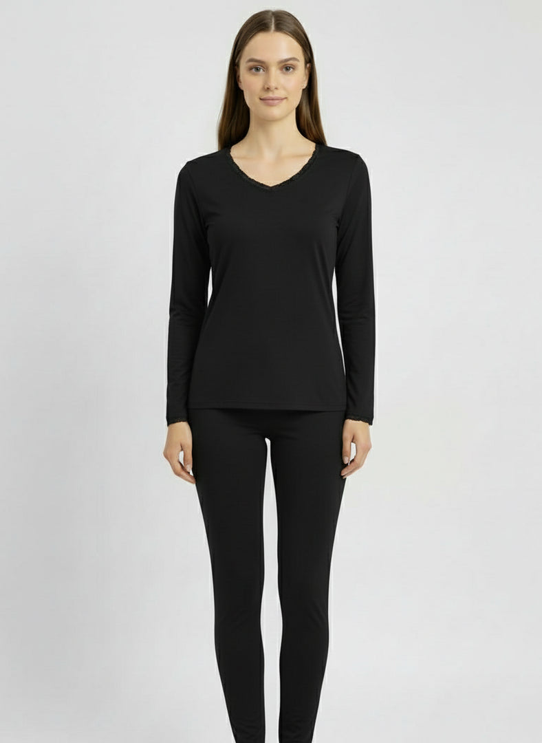 Ensemble T-shirt ML col V avec dentelle + Legging avec dentelle