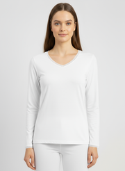 T-shirt manches longues col V avec dentelle
