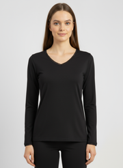 T-shirt manches longues col V avec dentelle