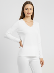 T-shirt manches longues col V avec dentelle