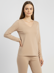 T-shirt manches longues col V avec dentelle