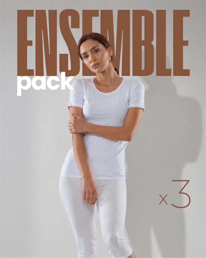 Pack 3 ensembles : T-shirts mc col rond et corsaires