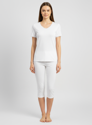 T-shirt manches courtes col V avec dentelle