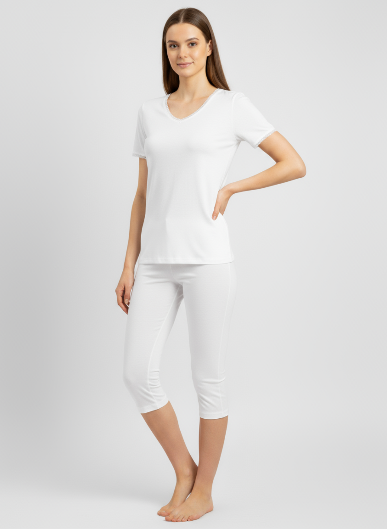 Ensemble T-shirt MC Col V Dentelle & Corsaire Basique