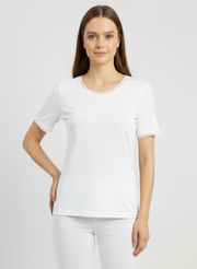 T-shirt manches courtes col rond avec dentelle