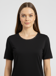 T-shirt manches courtes col rond avec dentelle