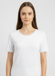 T-shirt manches courtes col rond avec dentelle