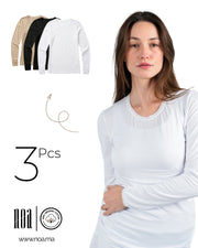 Pack 3 T-shirts Manches Longues Femme – Cols Ronds Dentelle