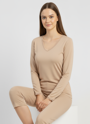 T-shirt manches longues col V avec dentelle